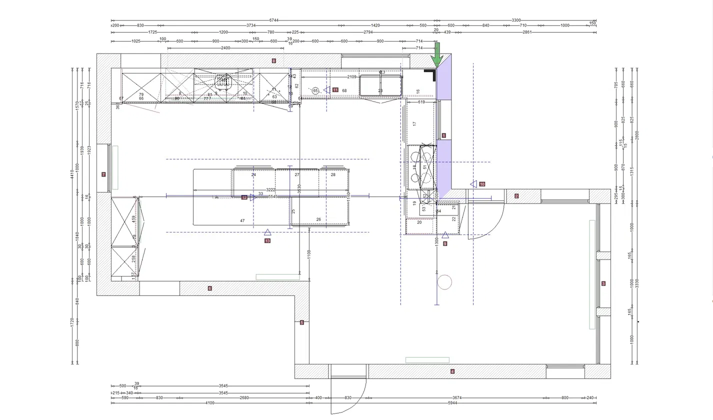 Plan d'implantation coté de la nouvelle cuisine d'Anne-Julie